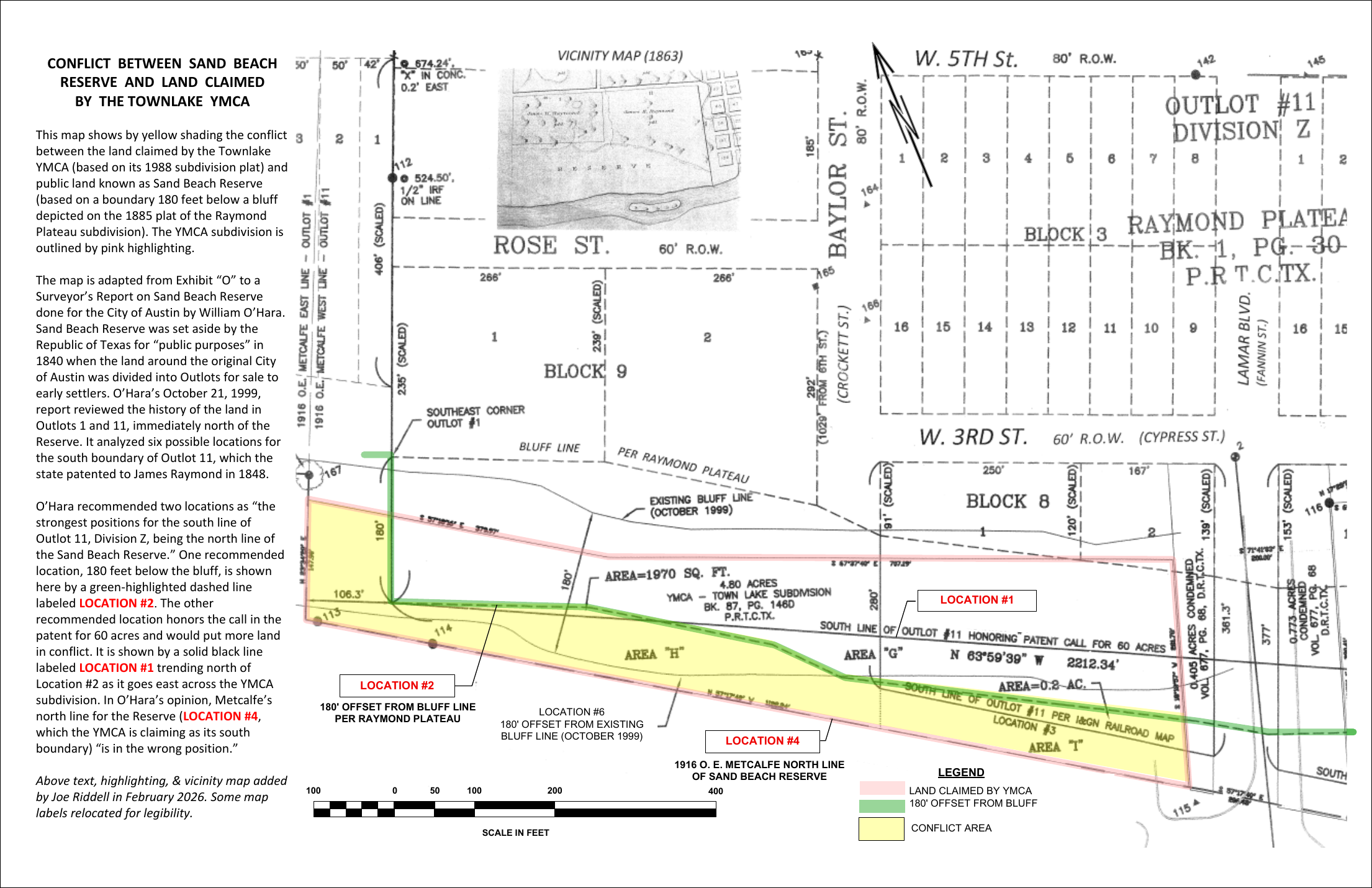 Conflict map showing the YMCA subdivision in pink and disputed area in yellow